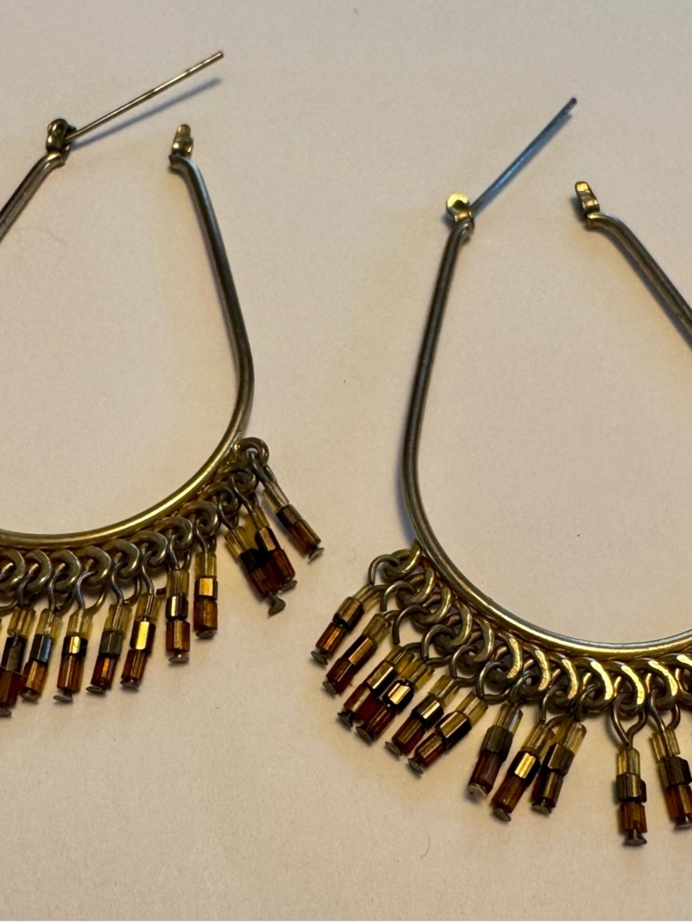 Boho Fringe Beaded Teardrop Hoop Earrings | Gold-Tone Seed Bead Chandelier Hoops